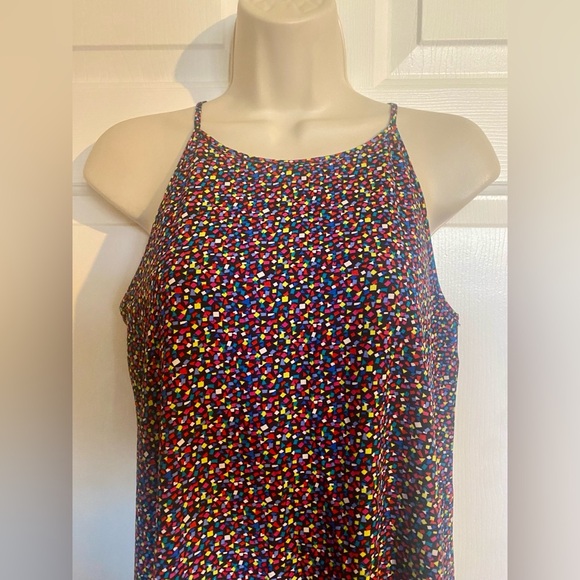 New York & Company Multicolored Confetti Geometric Shapes Halter Tunic Blouse XS - Picture 2 of 4